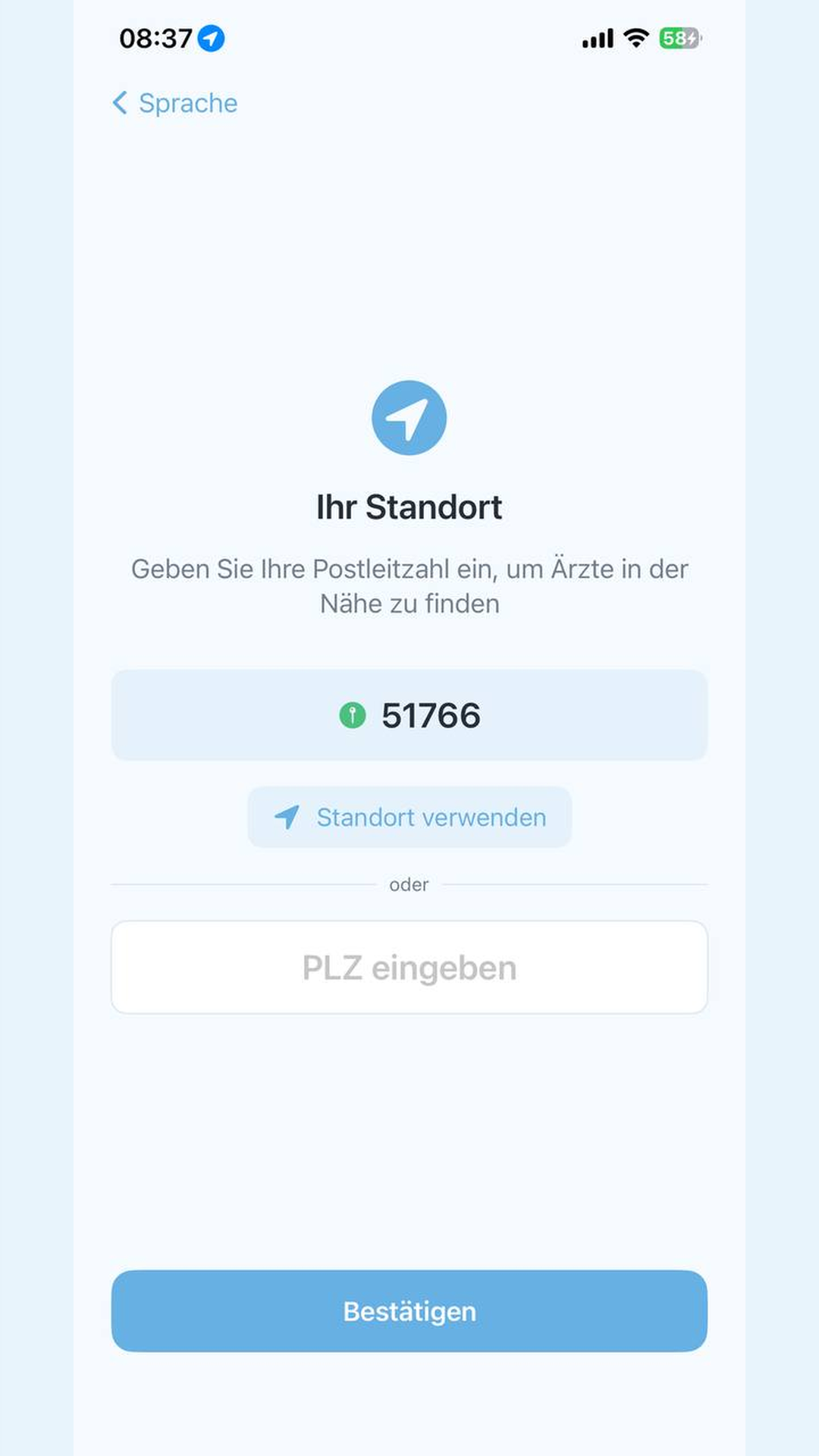 MedZen: echter Bildschirm der Praxissuche